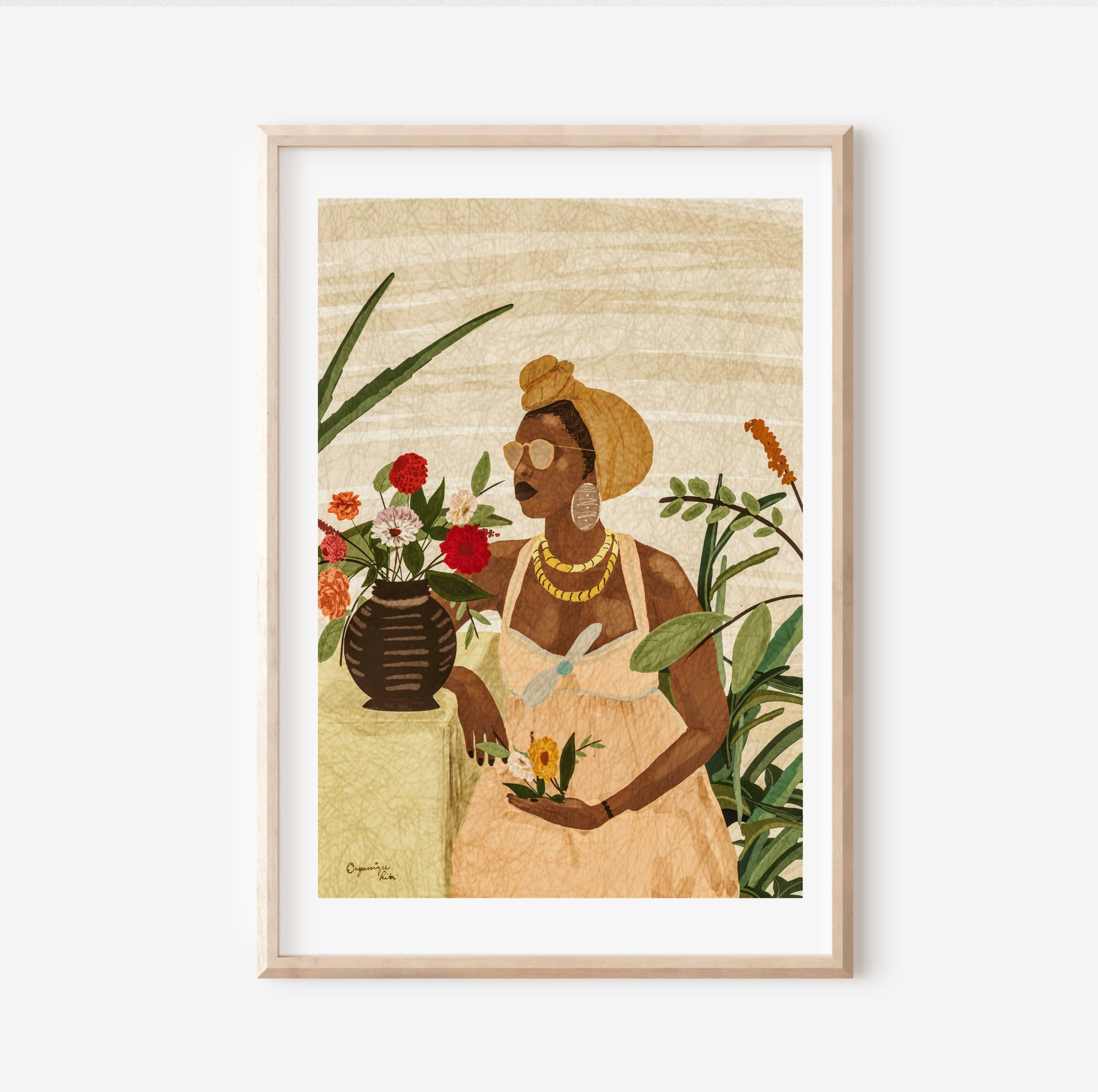 An eclectic mix of Afrocentric female, matched with beautiful botanical wall art. In this wall art edition Each print will guarantee to bring the exotic into your home décor or gallery wall, creating a statement Afro-Boho art piece at an affordable price.