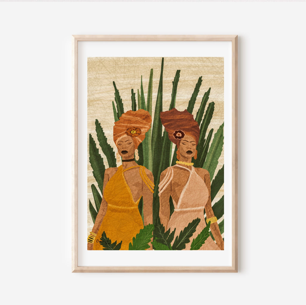 An eclectic mix of Afrocentric female, matched with beautiful botanical wall art. In this wall art edition Each print will guarantee to bring the exotic into your home décor or gallery wall, creating a statement Afro-Boho art piece at an affordable price.