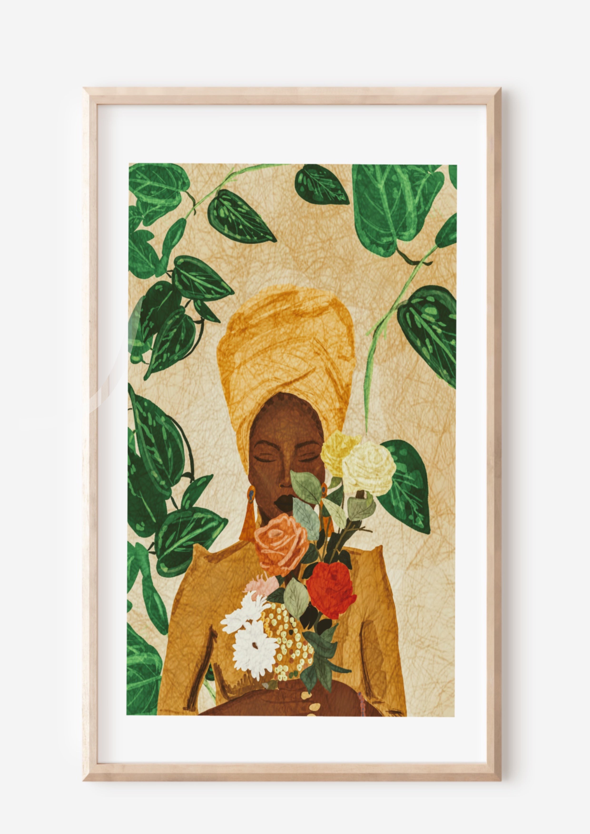 An eclectic mix of Afrocentric female, matched with beautiful botanical wall art. In this wall art edition Each print will guarantee to bring the exotic into your home décor or gallery wall, creating a statement Afro-Boho art piece at an affordable price.