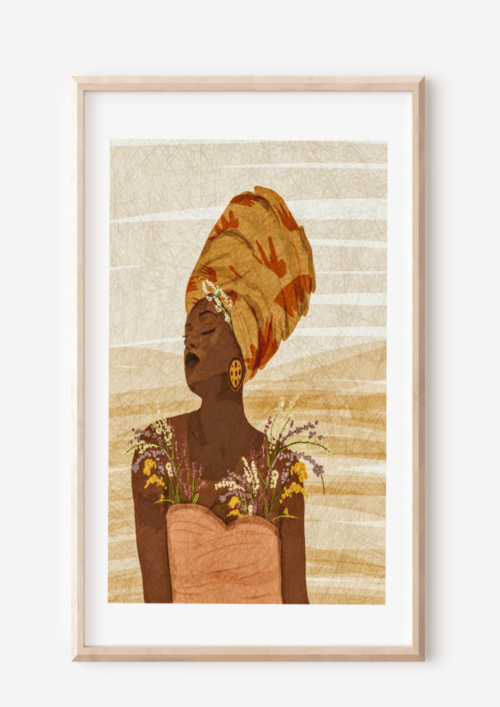 An eclectic mix of Afrocentric female, matched with beautiful botanical wall art. In this wall art edition Each print will guarantee to bring the exotic into your home décor or gallery wall, creating a statement Afro-Boho art piece at an affordable price.