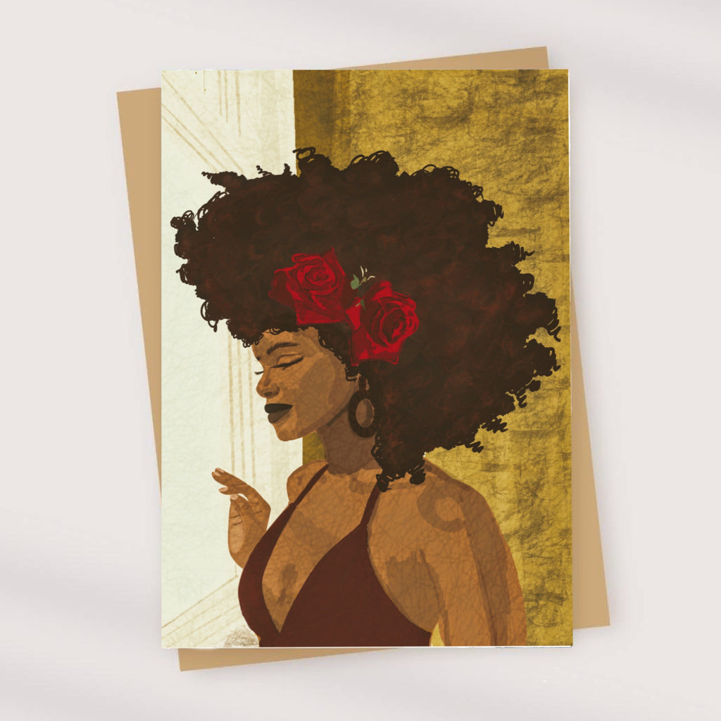 Rose in Her Hair - Valentines greetings card