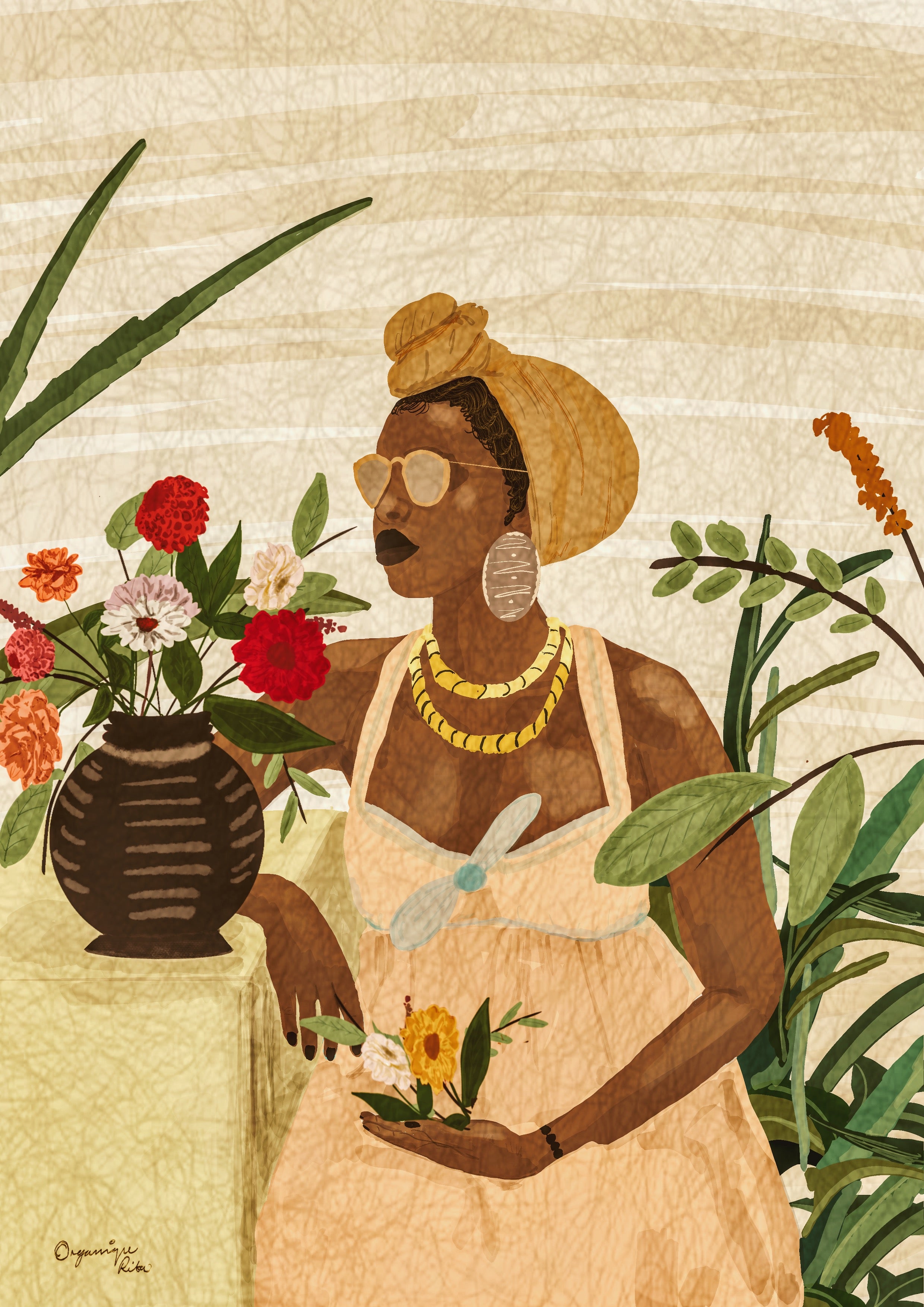 An eclectic mix of Afrocentric female, matched with beautiful botanical wall art. In this wall art edition Each print will guarantee to bring the exotic into your home décor or gallery wall, creating a statement Afro-Boho art piece at an affordable price. 