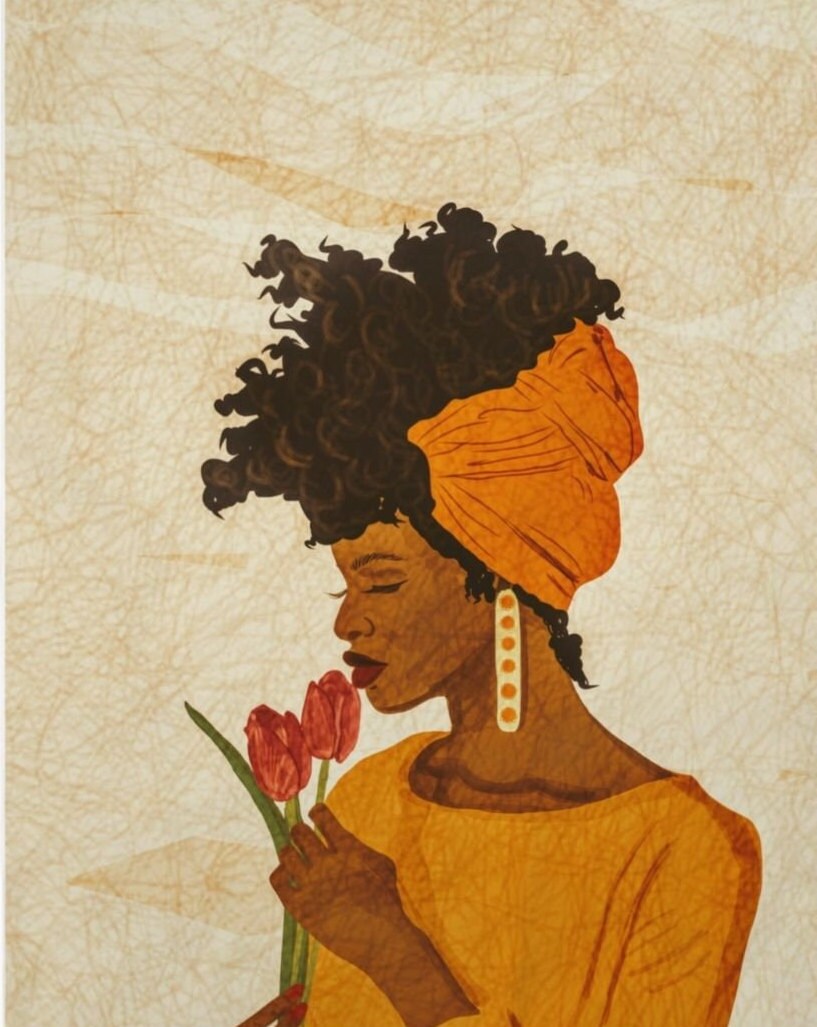 The Nia - Afro and Tulips Art Print