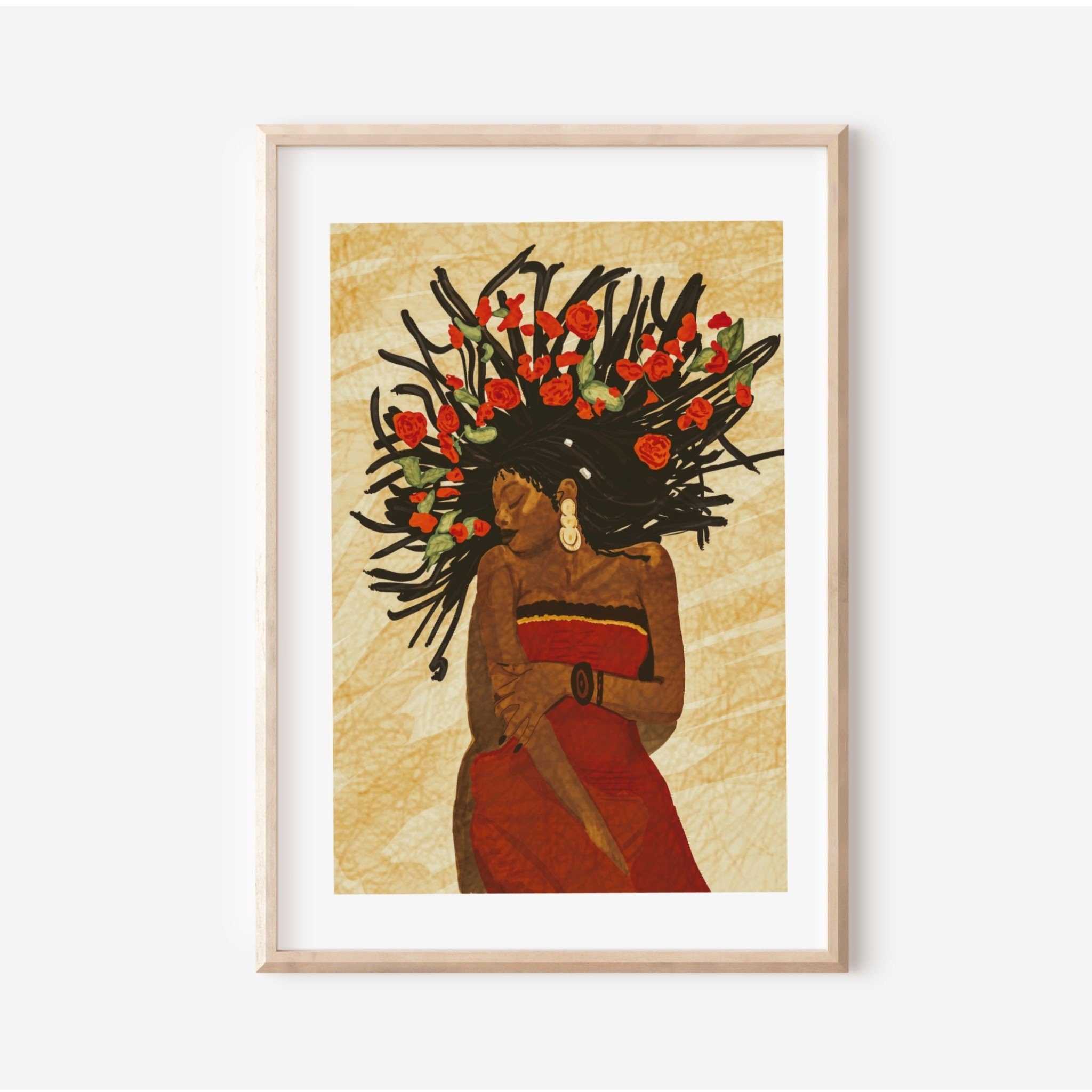 Self love print| | Happily Single Print | Botanical Roses Print | Wall Art | African Woman| Gift For her