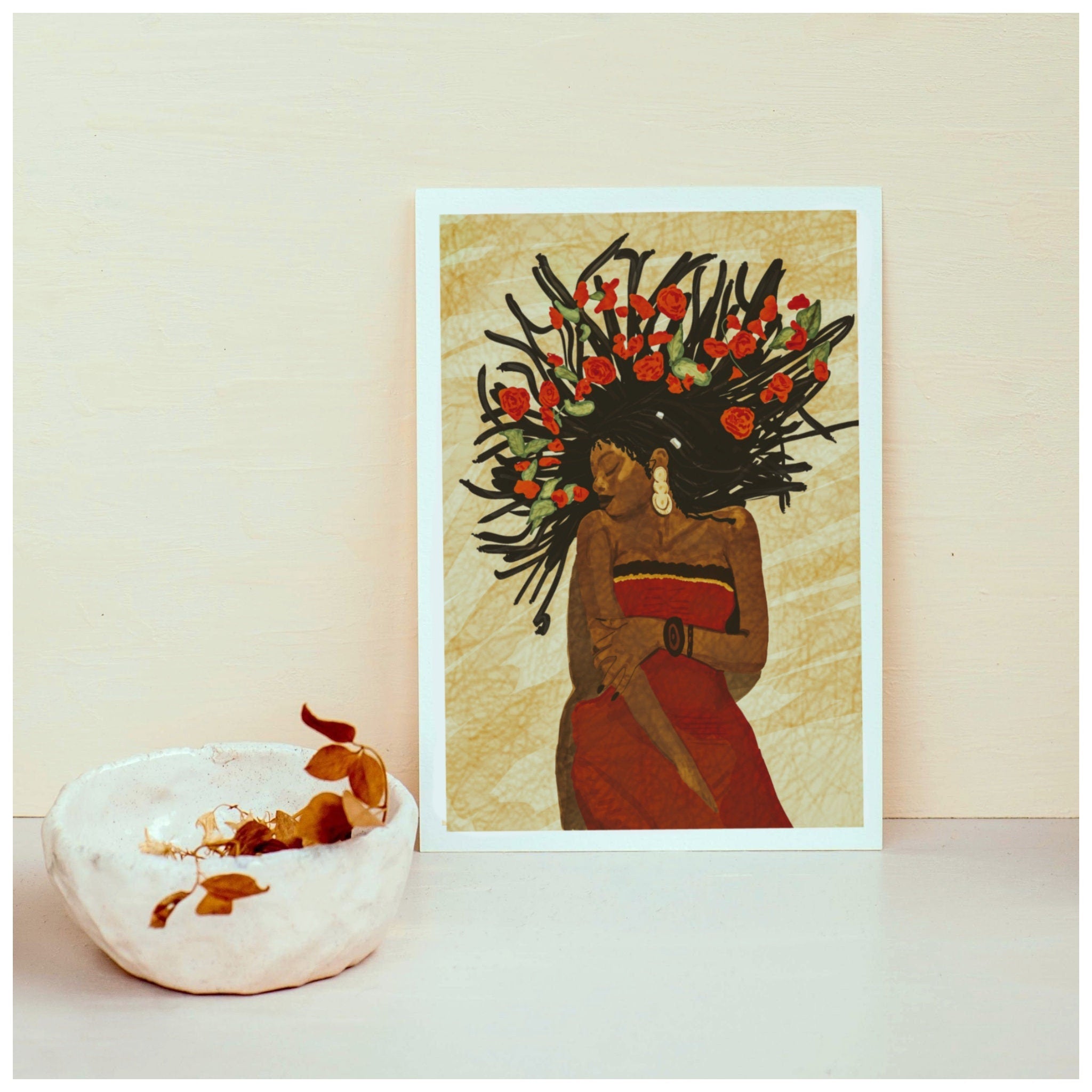 Self love print| | Happily Single Print | Botanical Roses Print | Wall Art | African Woman| Gift For her