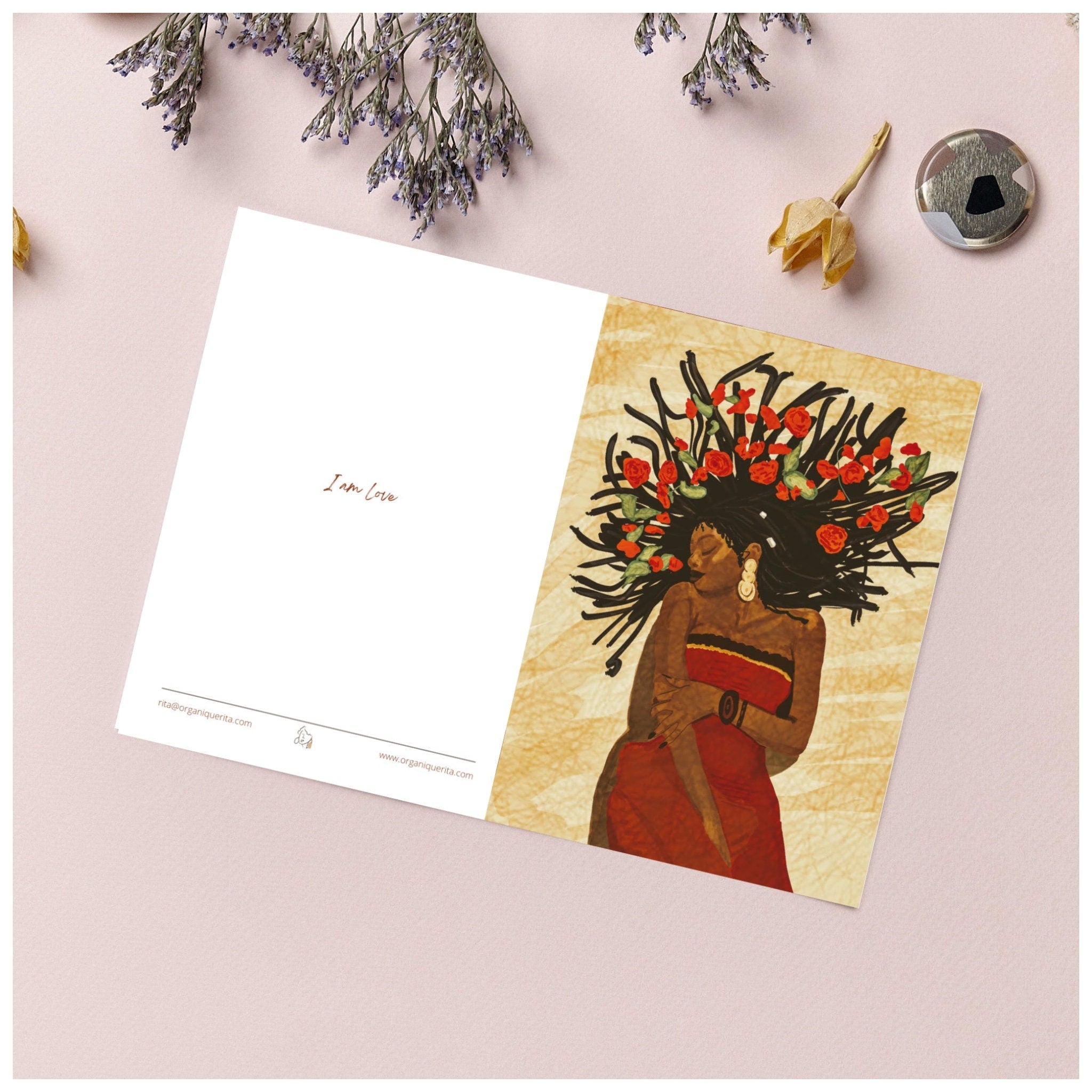 Roses in Her Hair | African Art Card| Black Greeting Card | Afro Greeting Card| Thank You Card |