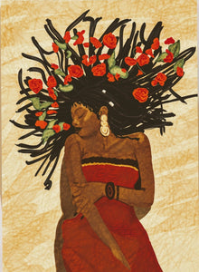 Roses in Her Hair | African Art Card| Black Greeting Card | Afro Greeting Card| Thank You Card |